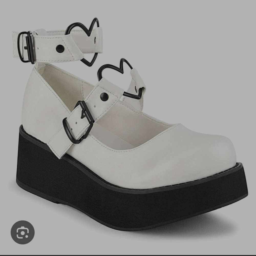 Demonia White Vegan Sprite-02 Maryjane Heart Strap Platforms